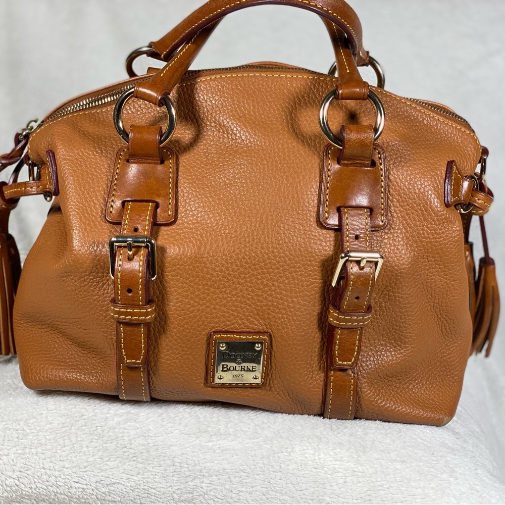 Dooney & Bourke Pebble tan Leather Satchel and Key Chain.
